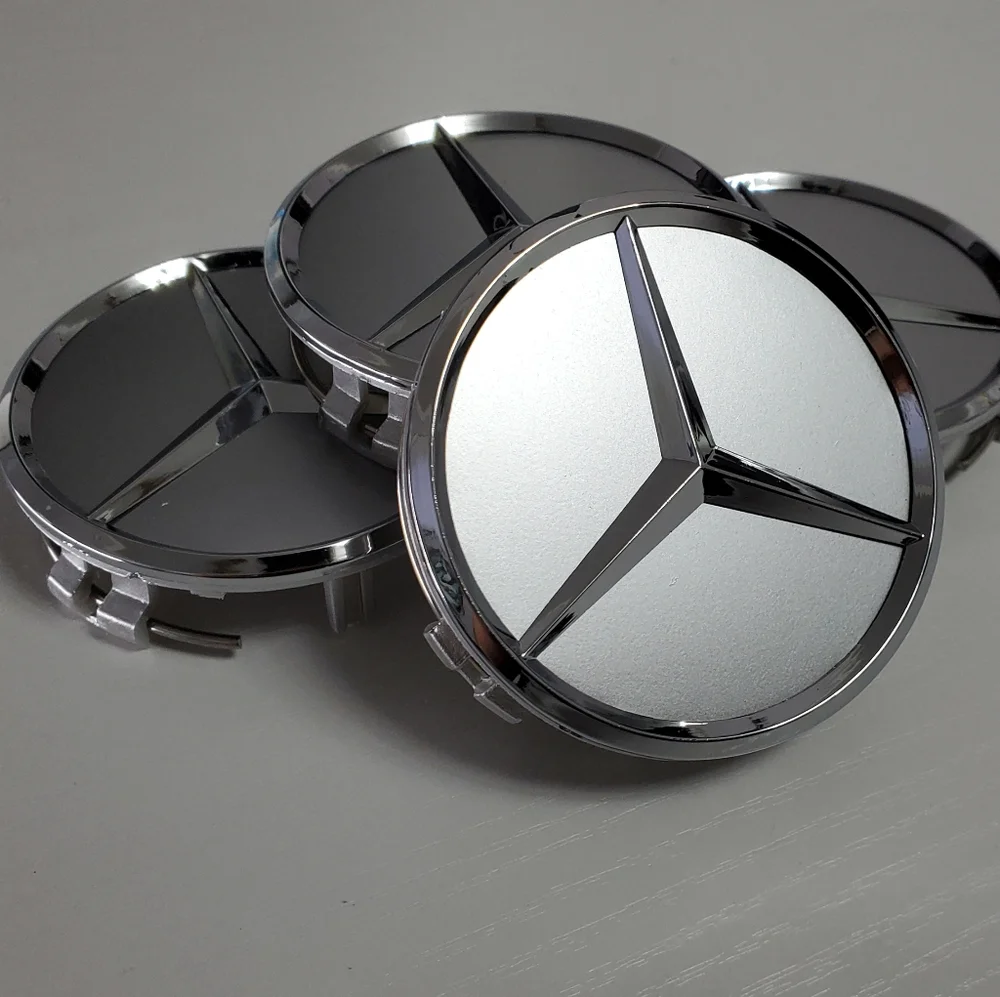 4 Silver WHEEL CENTER HUB CAPS EMBLEM FITS MERCEDES BENZ 75MM/ 3 IN - Picture 3 of 6
